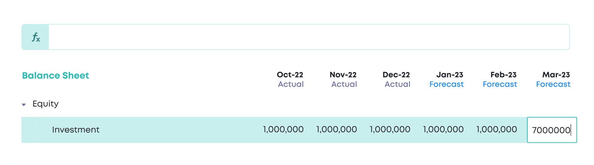 Enter values into a Balance Sheet cell