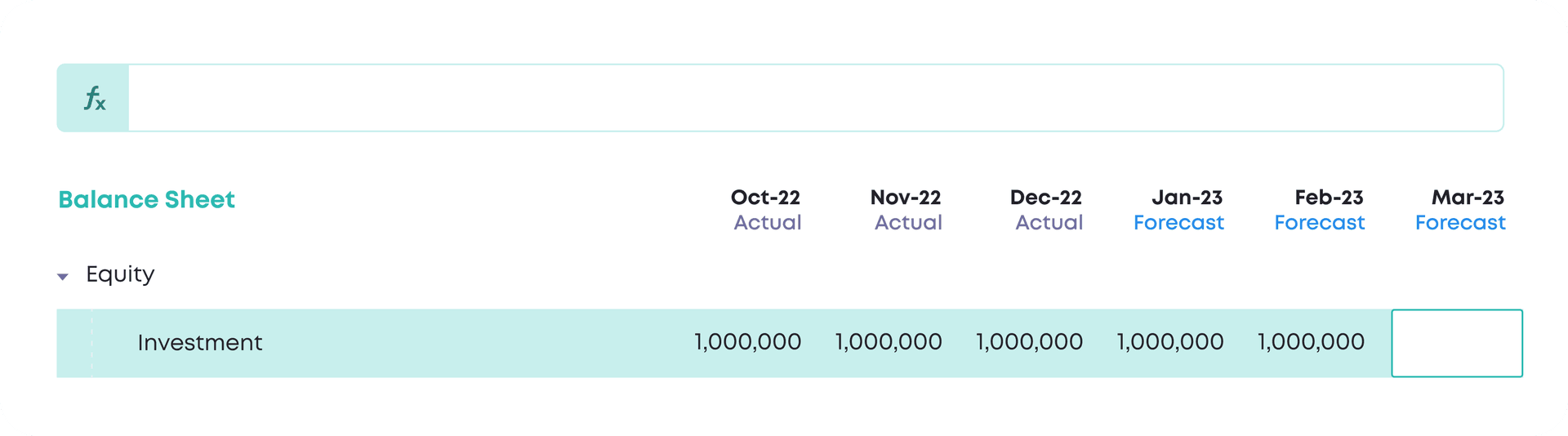 Select a cell on the Balance Sheet