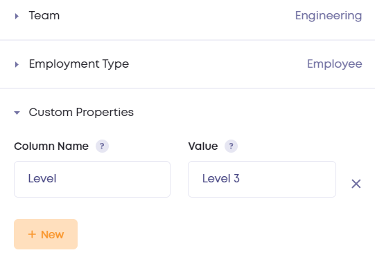Employee Custom Properties are editable in the employee sidebar, and they're visible as a column in the Hiring Plan List View.