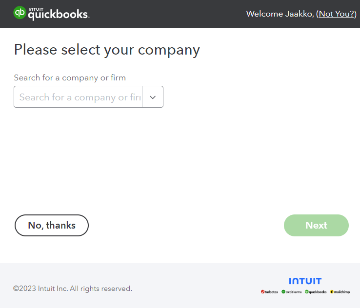 QuickBooks Integration Select Company